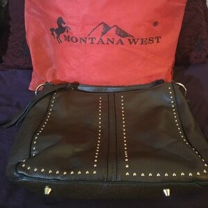 Montana West Black Shoulder Bag with Gold Stud Accents